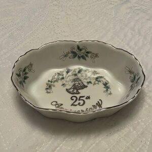 Perfect Condition LEFTON China 25th Anniversary Scalloped Dish Flowers Bells